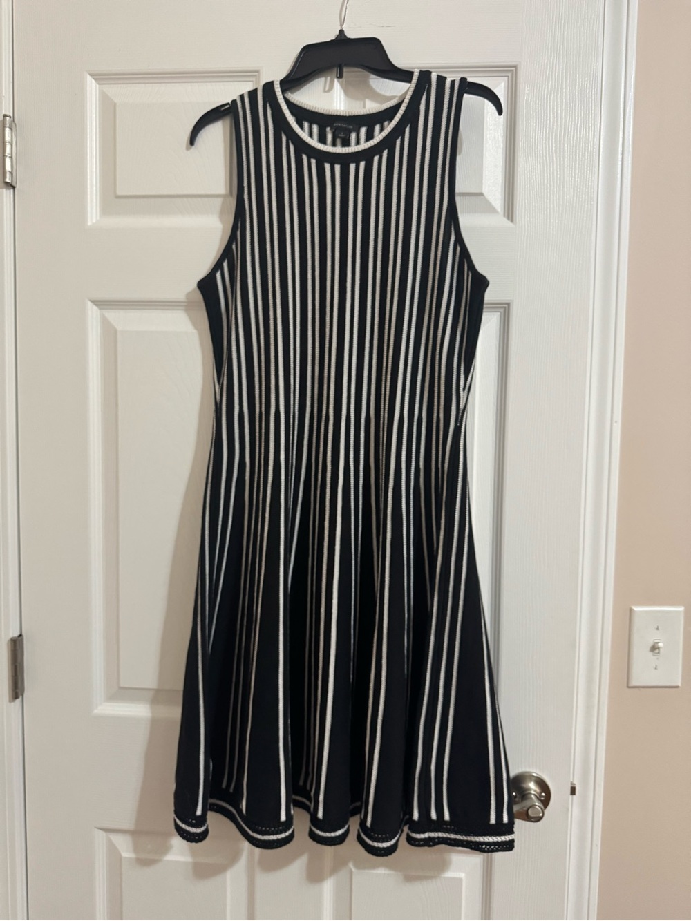 Ann Taylor Black and White Sleeveless Striped Midi Dress